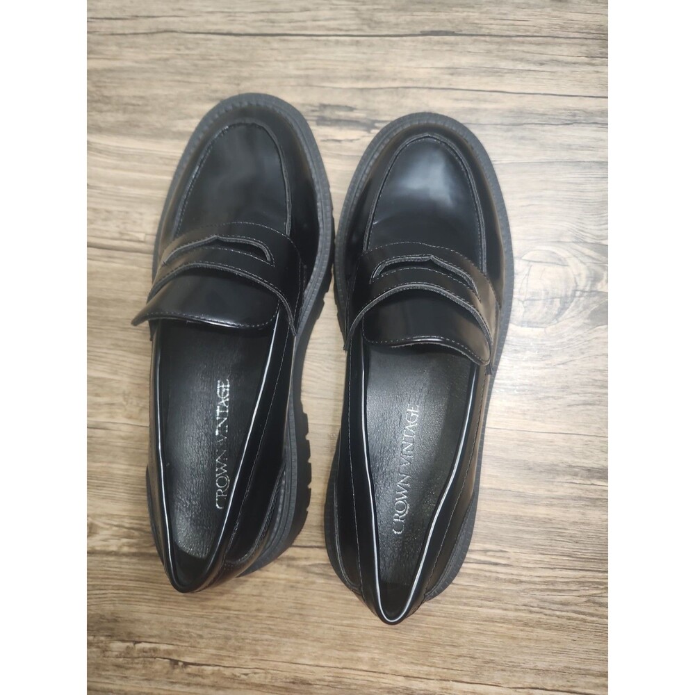 Crown Vintage Women's Black Chunky Lug Sole Platform Penny Loafer US Sz 9.5 Med - Picture 2 of 13